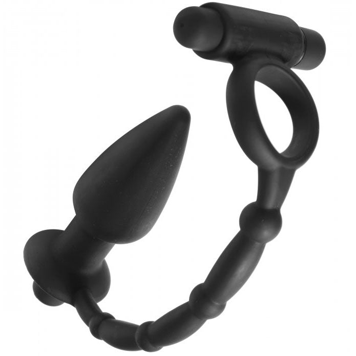 Anillo vibrador para pene y tapón anal doble Viaticus