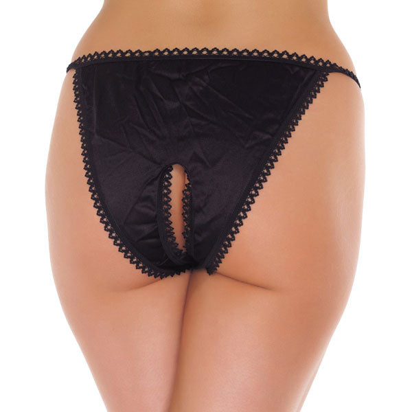 Tanga noir ouvert à l'entrejambe